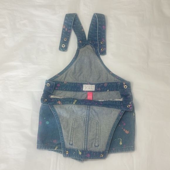 Girls Denim Paint Splatter Overall Shorts Adjustable Straps Pockets. 3T - Picture 3 of 6